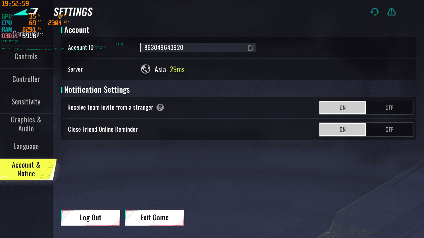 Blood Strike settings screen highlighting User ID location