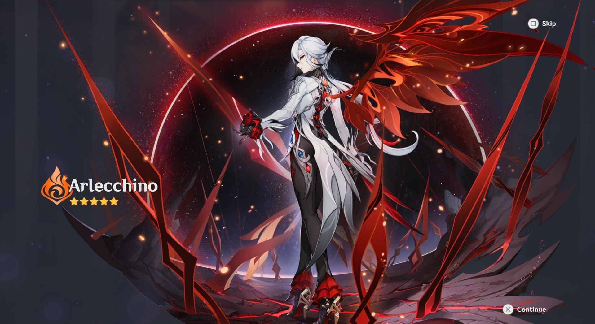 Screenshot van de Genshin Impact Arlecchino wapenbanner