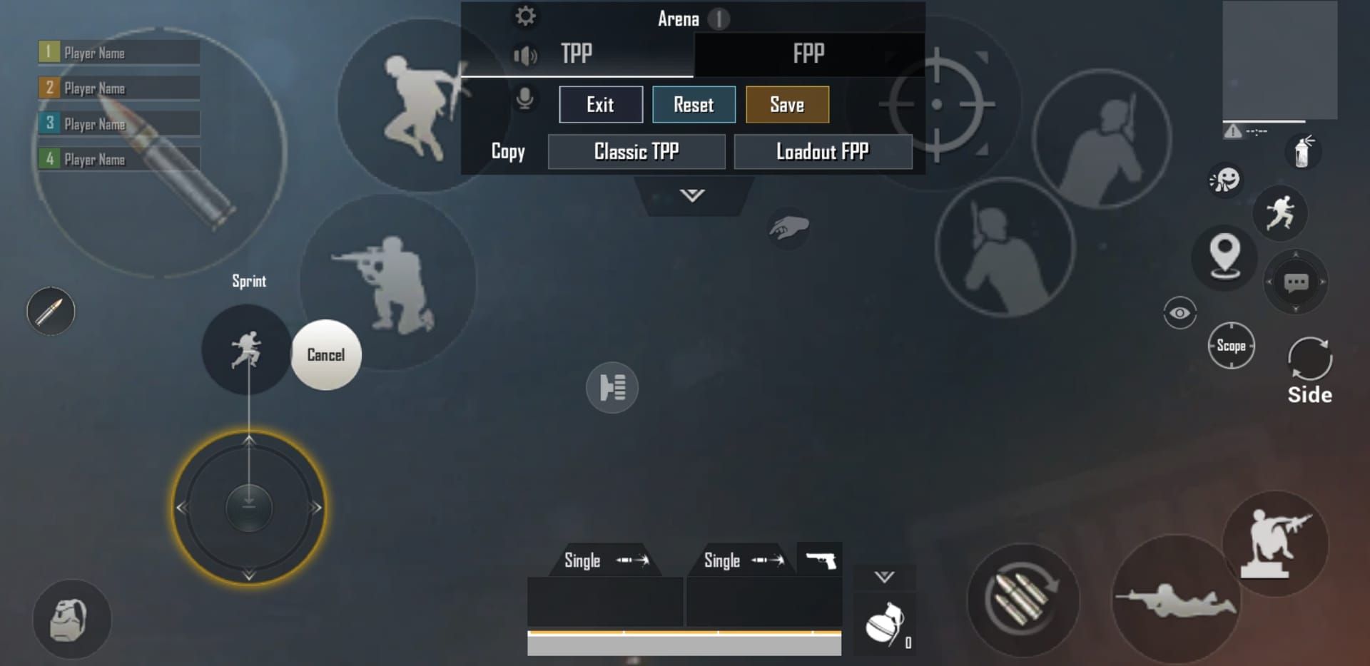 PUBG Mobile HUD customization for thumb grip showing optimal button placement and sizing