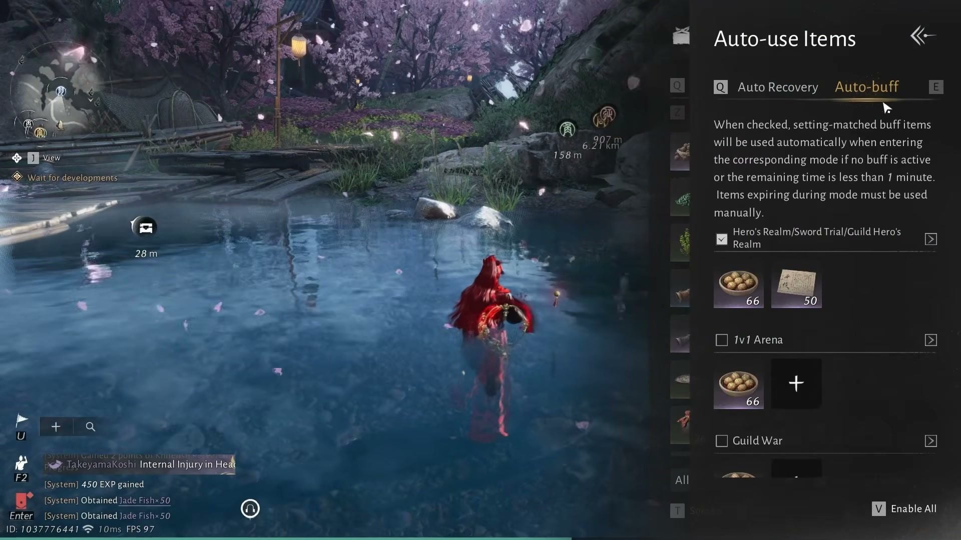 Where Winds Meet Hidden Mountain Auto-buff settings for Hero Realm and Sword Trial