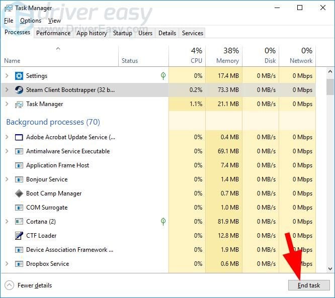 Managerul de servicii Windows afișând BEService pentru BattlEye