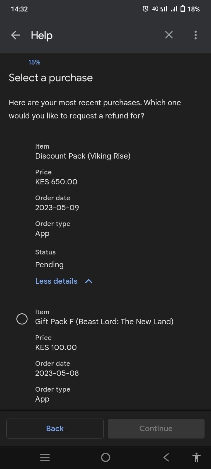 Google Play purchase status interface displaying payment pending