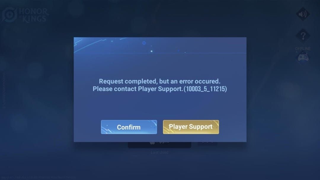Honor of Kings error message screen showing 'Code Invalid or Expired' notification
