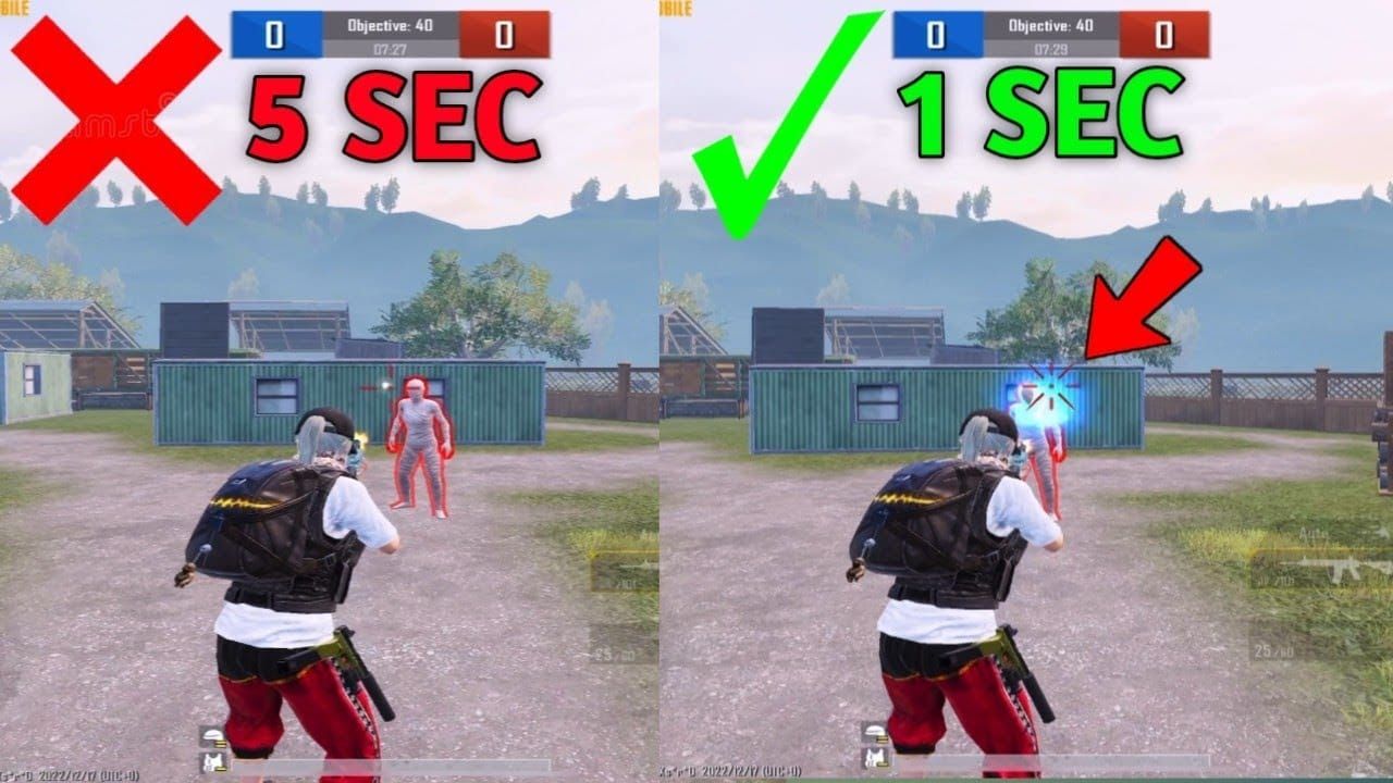 PUBG Mobile Gameplay-Screenshot, der Fadenkreuz-Zielmechaniken im Zusammenhang mit der Aimbot-Erkennung zeigt