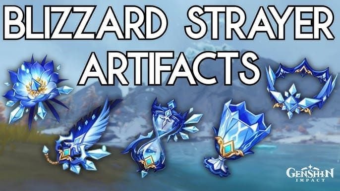 얼음 원소 캐릭터의 4세트 보너스 효과를 보여주는 얼음바람 성유물 세트