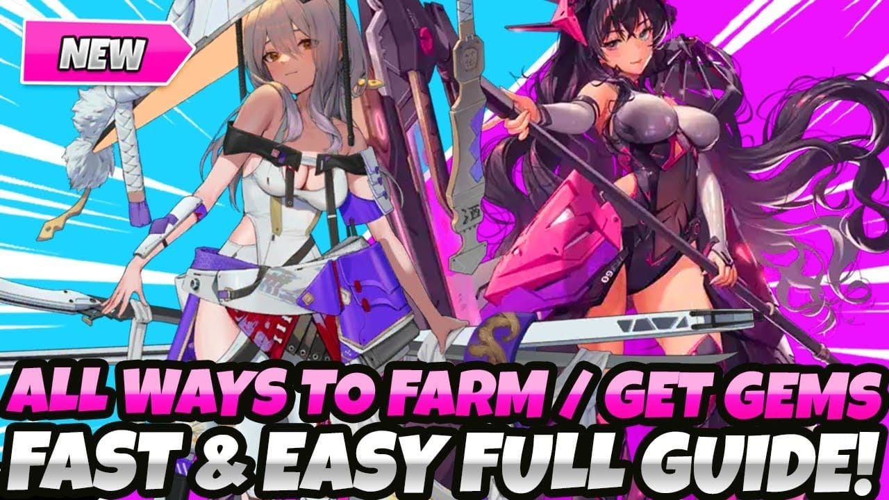 NIKKE gem farming guide showing dailies, weeklies, and Interception rewards
