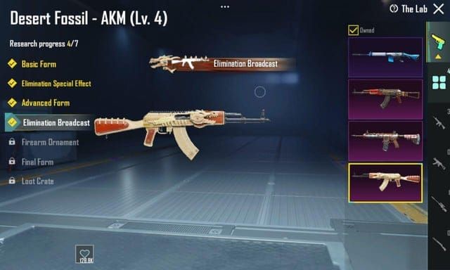 PUBG Mobile A15 upgradable AKM weapon skin progression stages