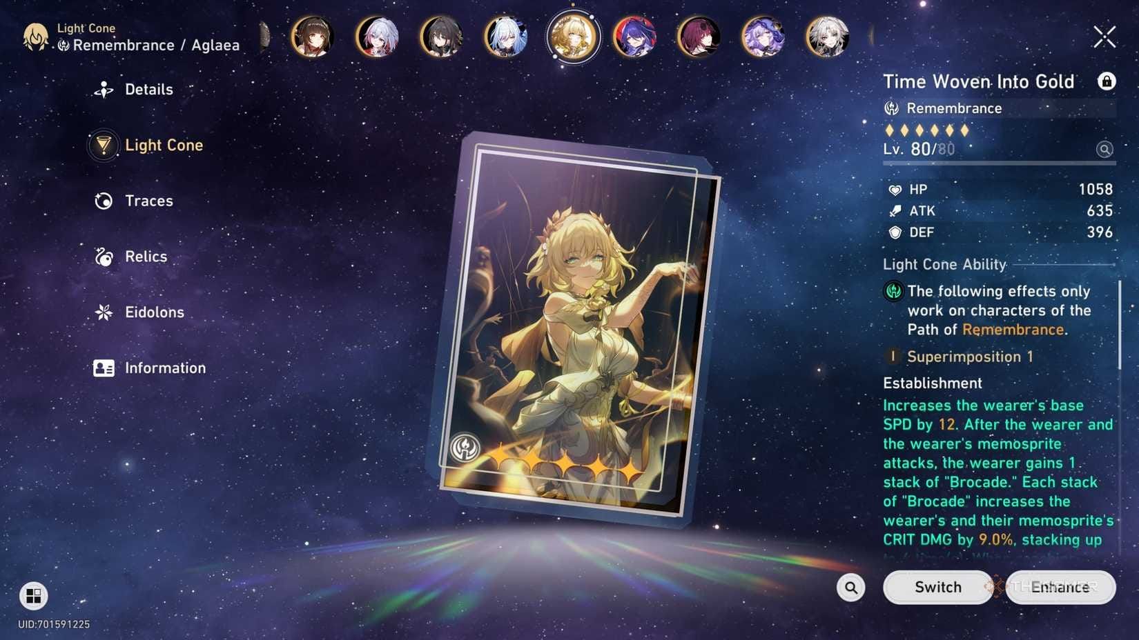 واجهة إحصائيات شخصية أغلايا تظهر البناء الأمثل للاعبين المجانيين مع 70% معدل ضربات حرجة و 140% ضرر ضربات حرجة