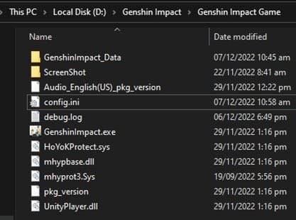 Windows file properties of Genshin Impact installation folder after audio deletion