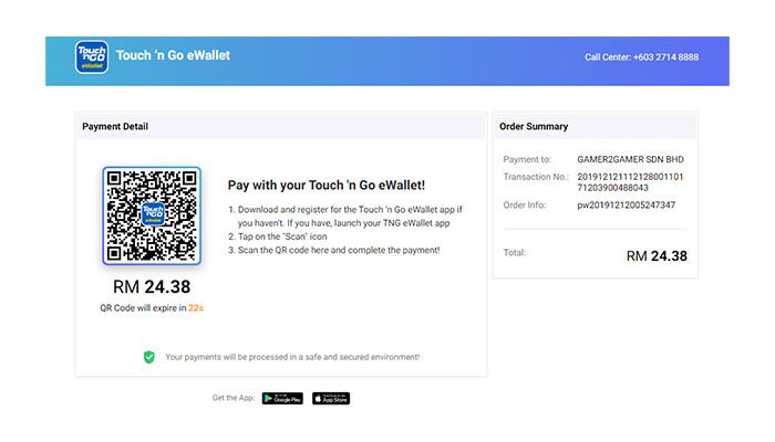 Touch n Go eWallet payment interface