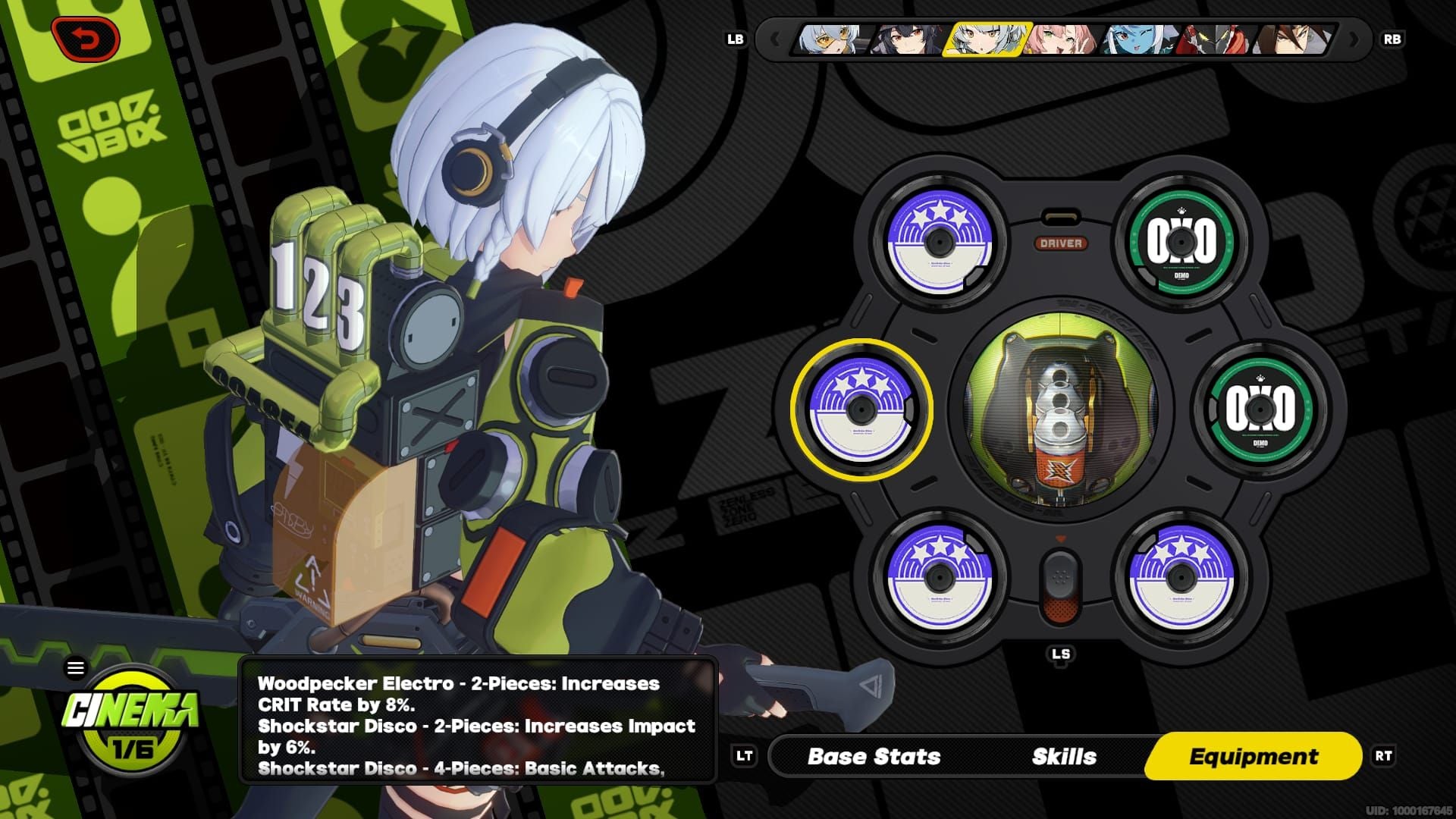 Guía de equipo de Disco de Unidad de Zenless Zone Zero mostrando las estadísticas principales de las particiones I-VI