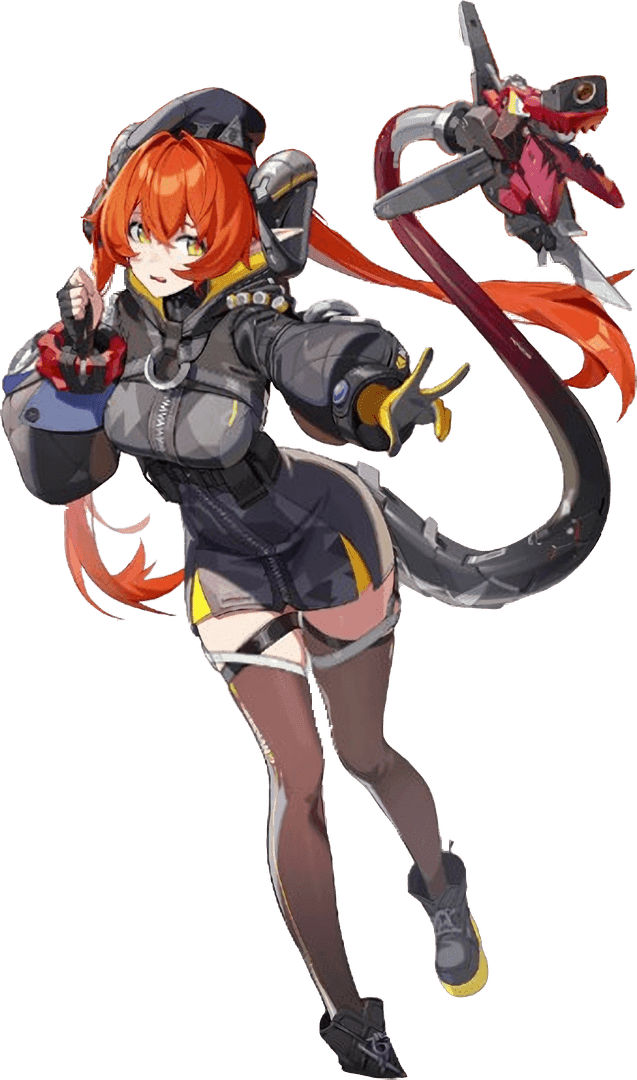 Orphie & Magus character design from Zenless Zone Zero showing the horned thiren Orphie with her sentient cybernetic tail partner Magus