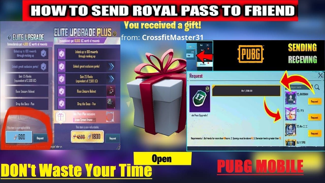 PUBG Mobile Royale Pass gift center interface showing seasonal gifting options
