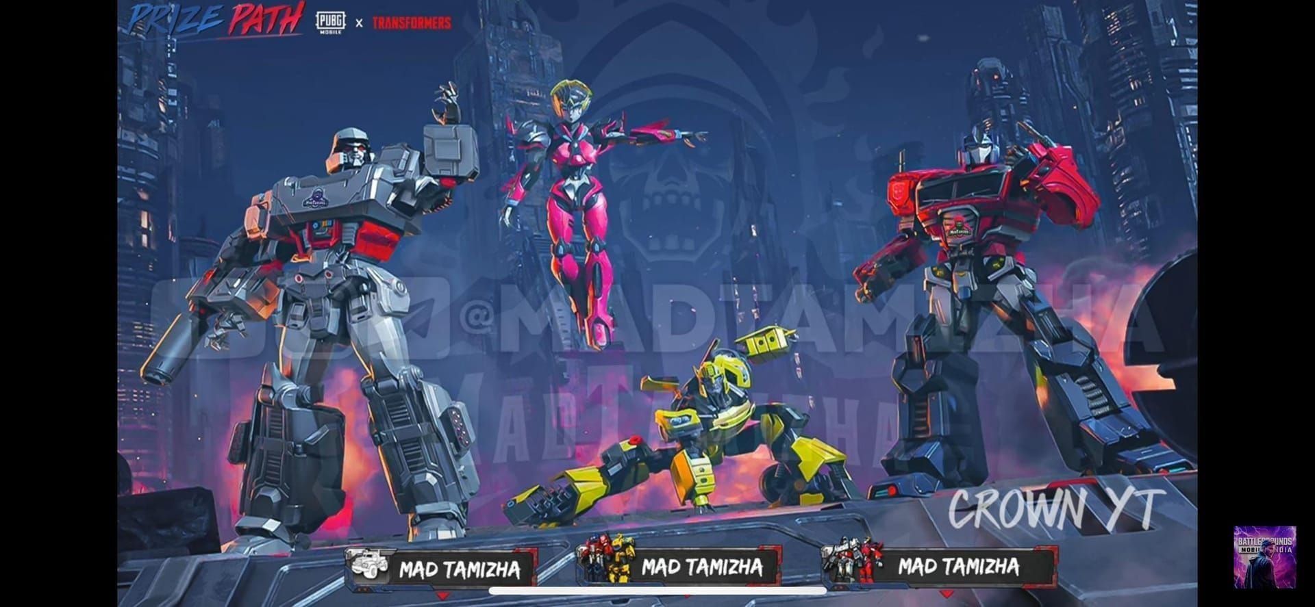 PUBG Mobile Transformers Mode Prize Path rewards interface