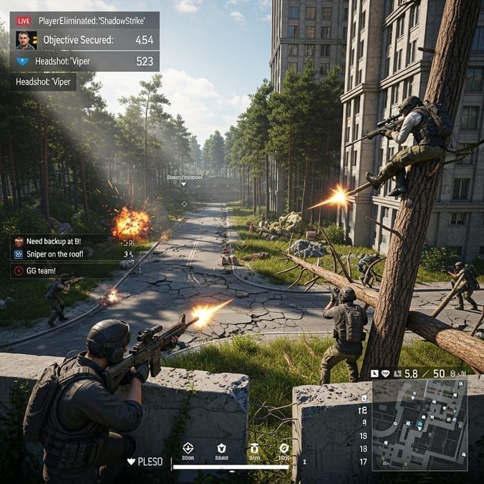 PUBG Mobile intense combat scene with multiple players, vehicles, and explosions during peak performance demand