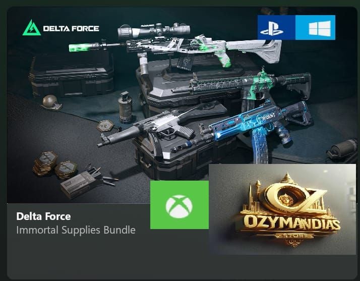 Rozhraní herního obchodu Delta Force s balíčkem Luna Collaboration Bundle a Larou Croft