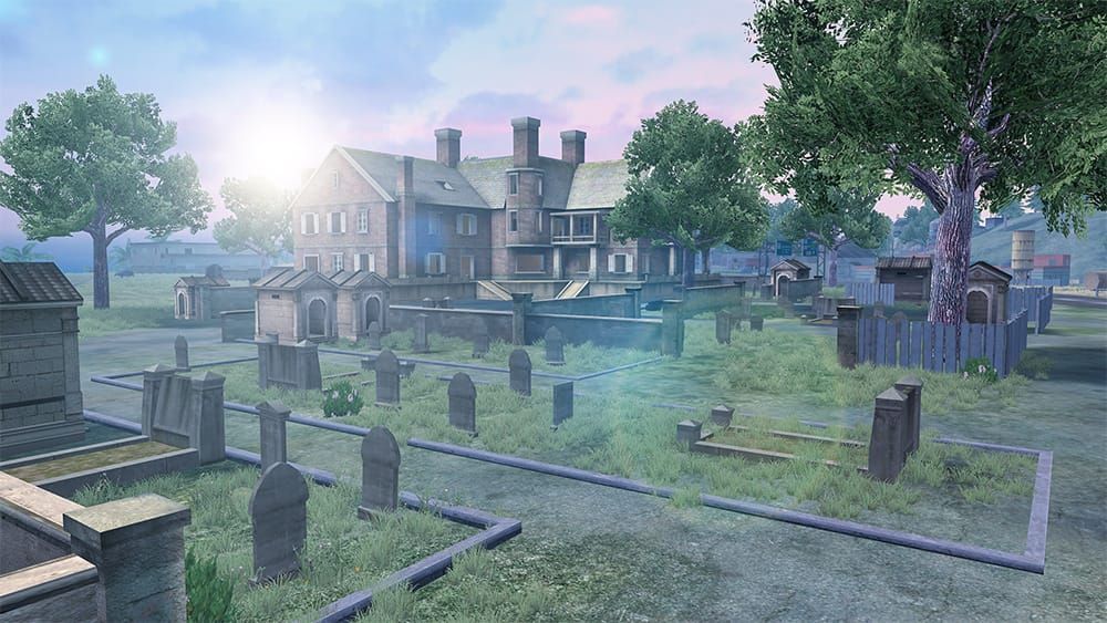 फ्री फायर OB52 बरमूडा मैप जिसमें कर्स्ड स्पॉन्स के साथ रीमास्टर्ड ग्रेवयार्ड दिखाया गया है