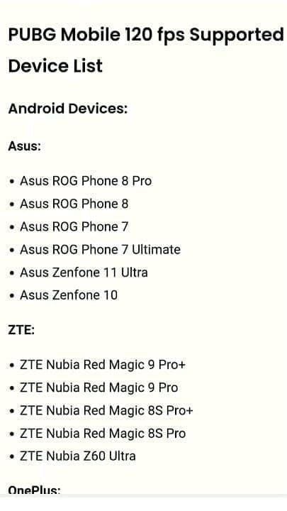Chart showing iPhone models that support PUBG Mobile 90 FPS