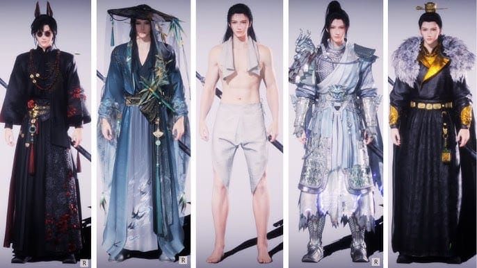 Personnage de Where Winds Meet portant une tenue cosmétique premium comme Nocturne de la Pie