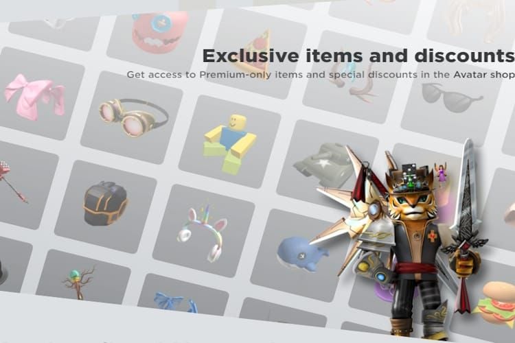 Interface da Loja de Avatares do Roblox mostrando desconto Premium e benefícios de troca