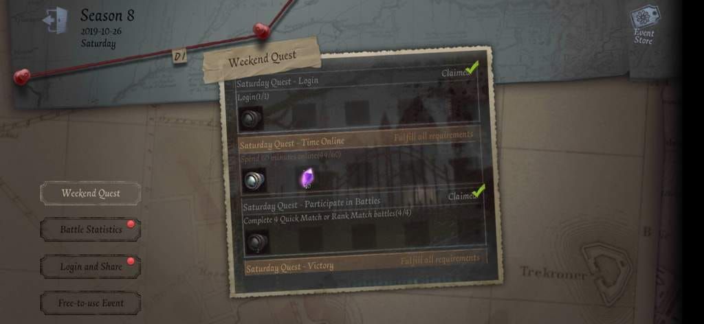 Identity V weekly quest interface showing mission objectives and progression