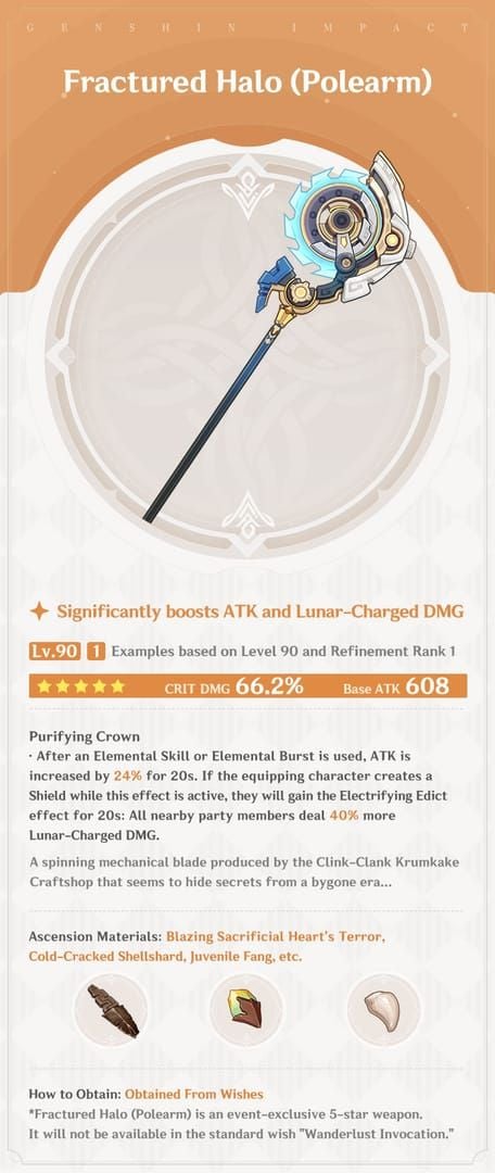Fractured Halo polearm weapon from Genshin Impact