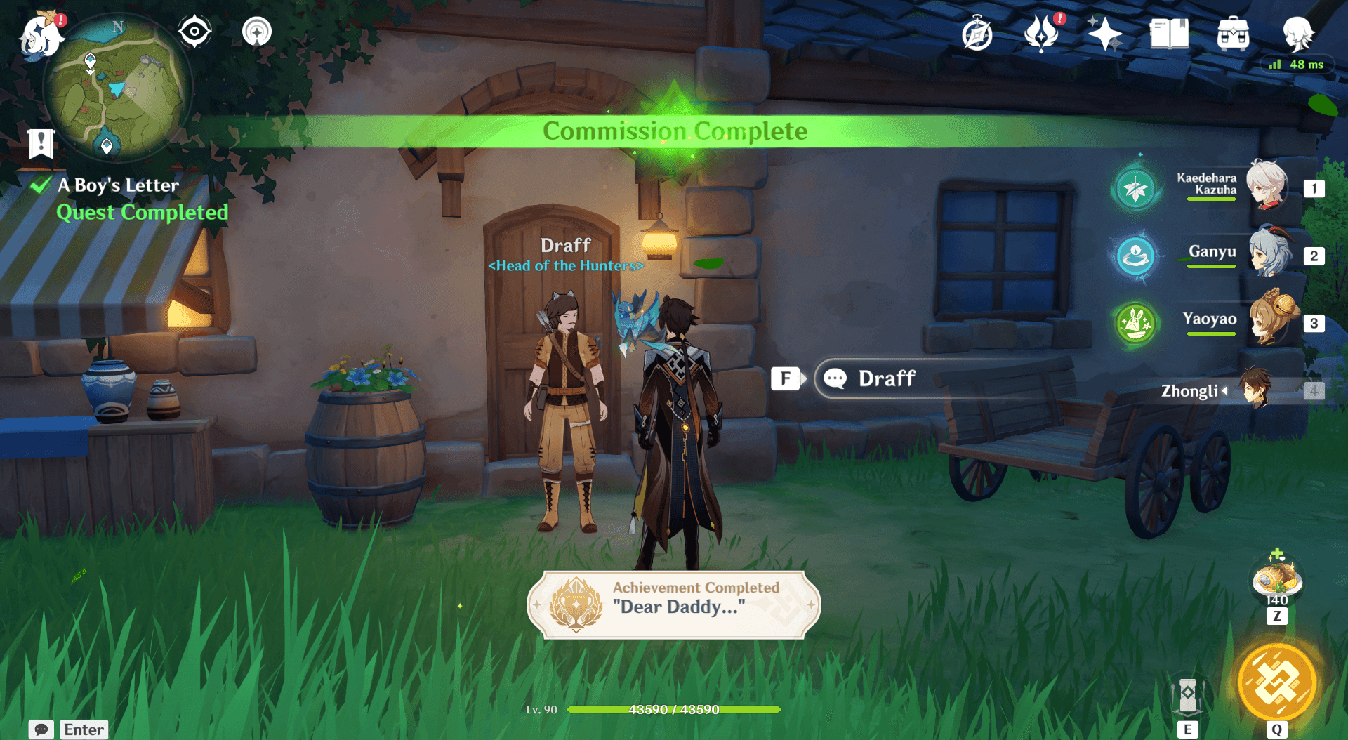 Captura de tela da missão Ellin, a Cavaleira Aprendiz em Genshin Impact Mondstadt