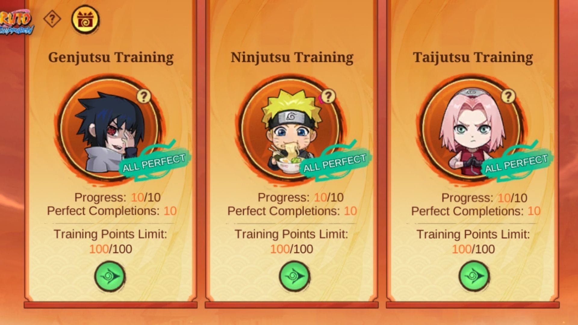 Mobile Legends Naruto collaboration Specialized Ninja Training interface with minigames