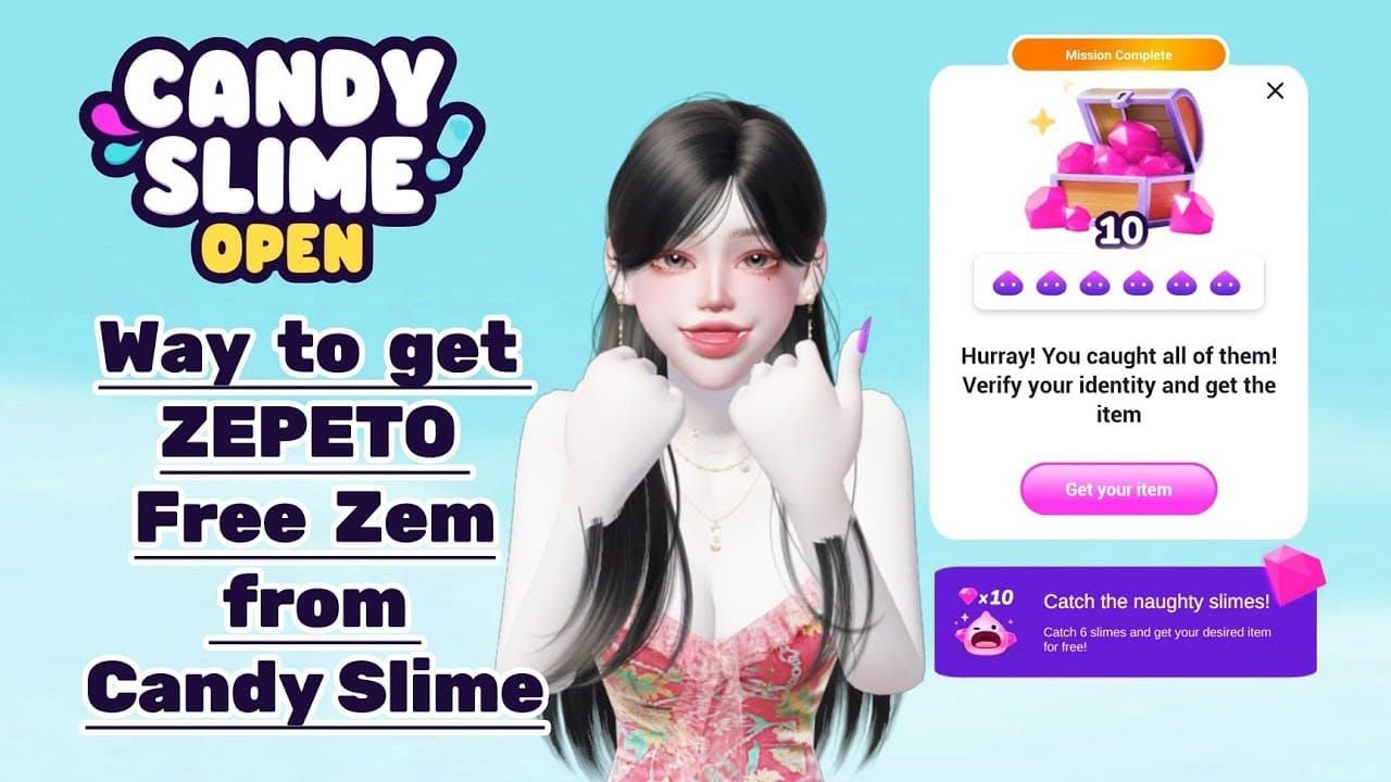 Screenshot dell'evento Candy Slime Game di ZEPETO che mostra ricompense di 10000 Monete
