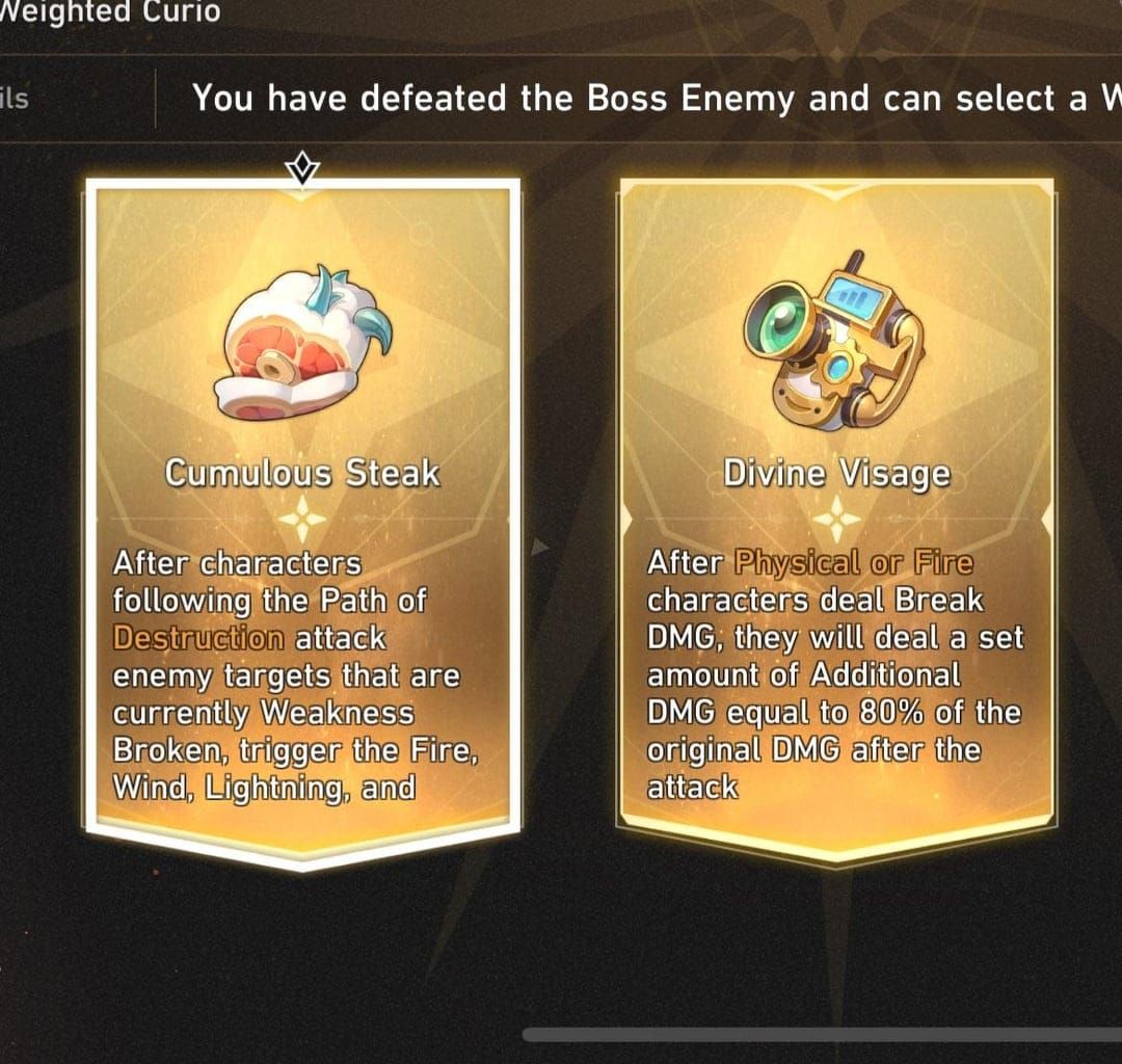 Vitrine des Curios Pondérés de Tier S de Honkai: Star Rail, incluant le Steak Cumulus, le Plus Bruyant, le Visage Divin et les Flocons de Lapispeakers