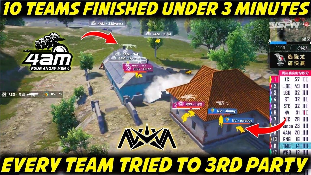 PUBG Mobile competitive tournament match screenshot showing multiple teams competing