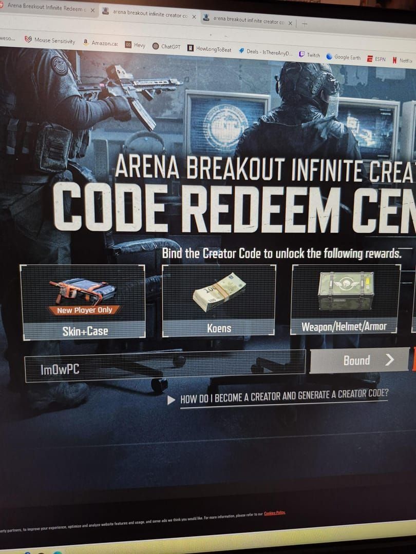 만료된 아레나 브레이크아웃 교환 코드와 이전 보상을 보여주는 스크린샷