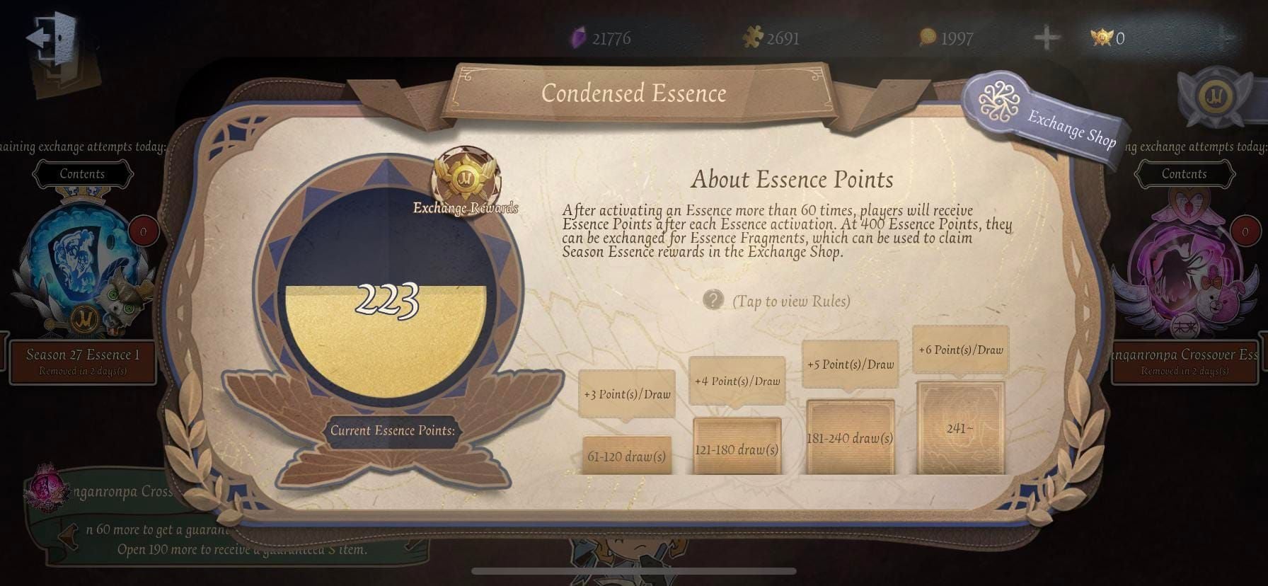 Antarmuka sistem pity gacha Essence Identity V