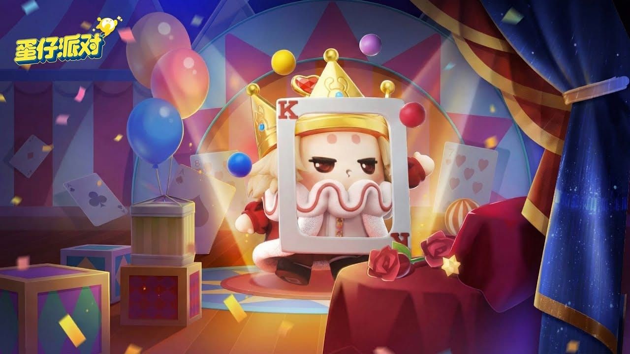 एग्गी पार्टी गैंबलिंग मैजिशियन आउटफिट पहने हुए एग कैरेक्टर