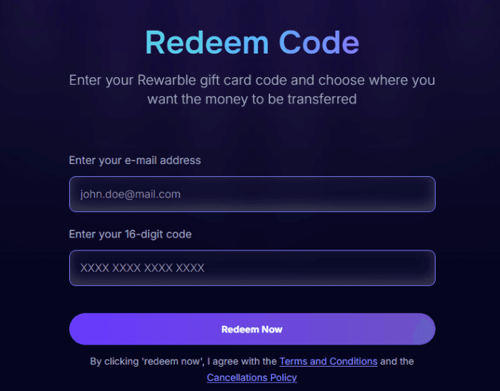 How to recharge Rewarble Gift Card USD