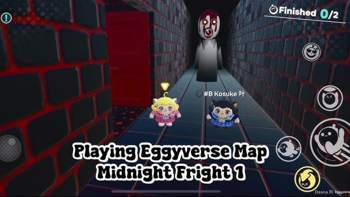 Eggy Party Massacre kaart screenshot met checkpointplaatsing in horror-thema levelontwerp