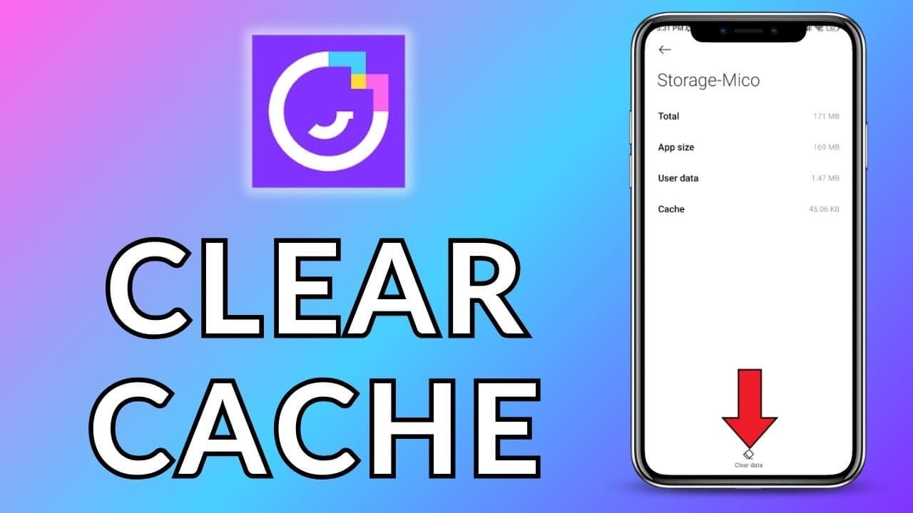 Interface de configurações do aplicativo MICO para limpar o cache no Android e iOS