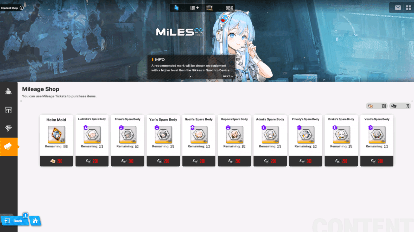 NIKKE Daily Shop showing free packages and rewards