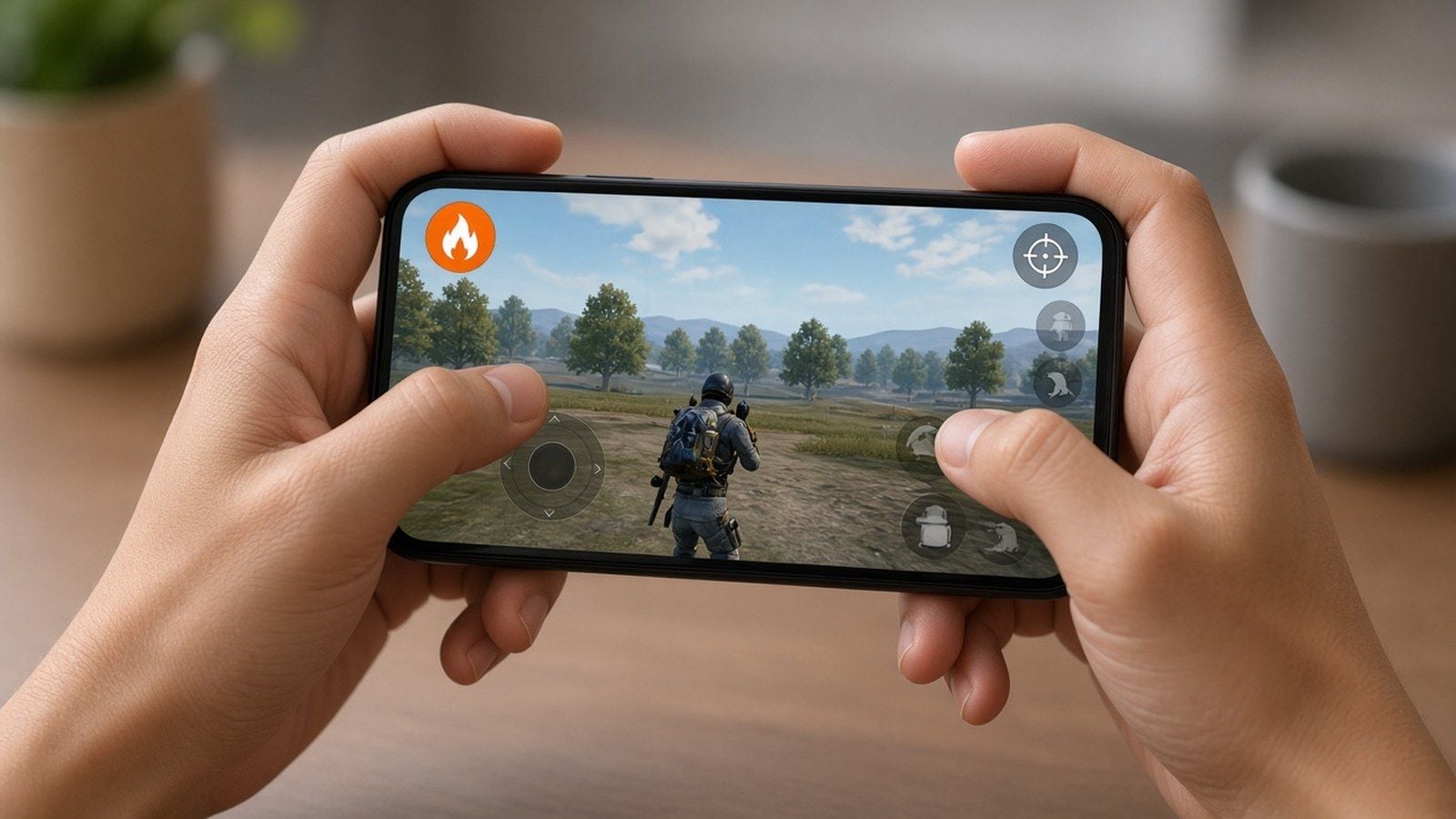 4-finger claw grip on a smartphone in landscape