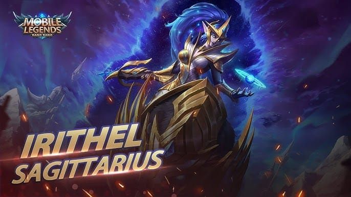 Mobile Legends Irithel Sagittarius zodiac skin featuring celestial archer design with astrological motifs