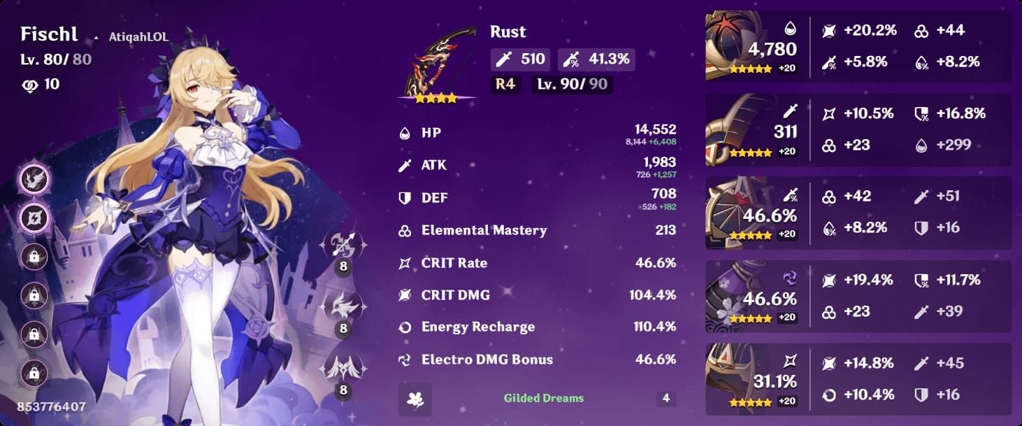 原神指南图表，对比菲谢尔 5 命与 6 命奥兹的持续时间与覆盖率