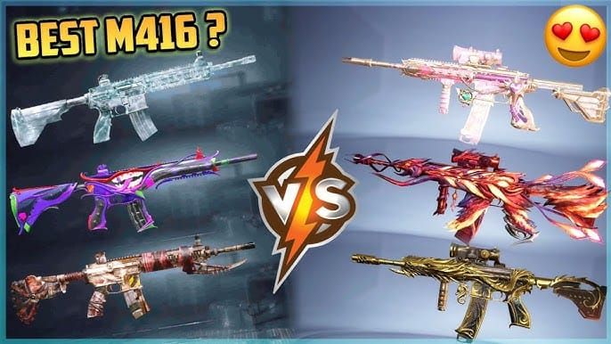 Comparație între Crimson Skyblade M416 și alte skin-uri M416 din PUBG Mobile UC, prezentând caracteristicile și diferențele de preț