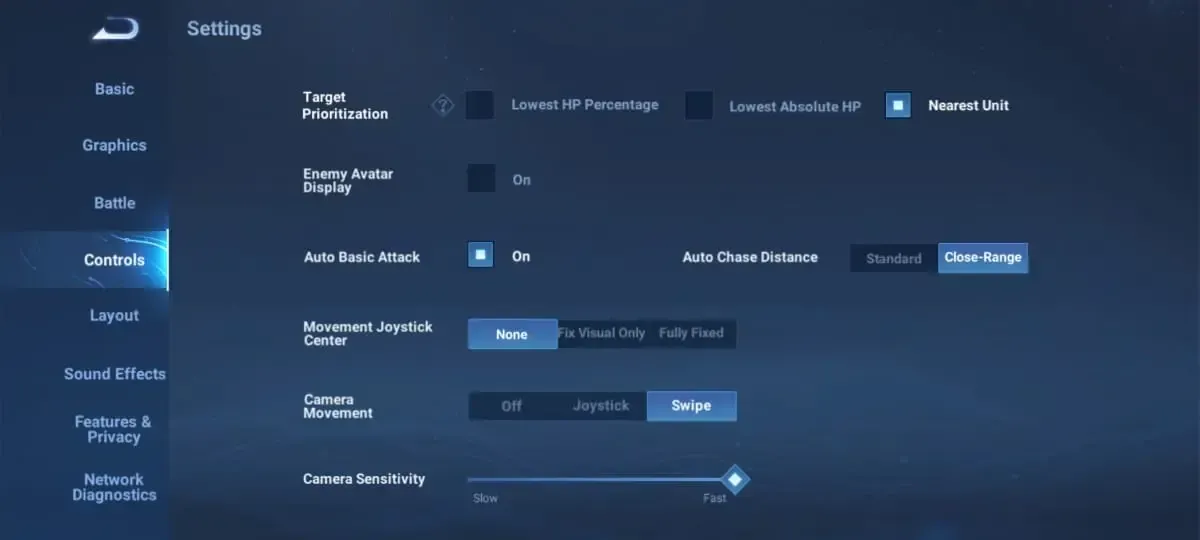 Honor of Kings in-game settings menu showing server options