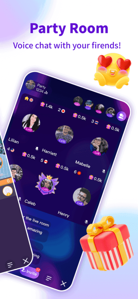 Captura de pantalla de una sala de fiesta de Chamet que muestra a varios participantes en una sesión de chat en vivo con tarifas de entrada visibles