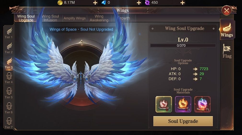 MU Archangel Charakter-Interface mit Flügel-Evolution und Ausrüstung
