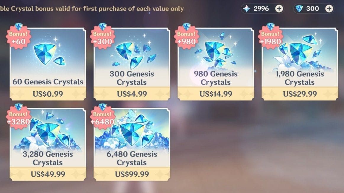 Honkai Star Rail Genesis Crystal pricing interface showing discount offers