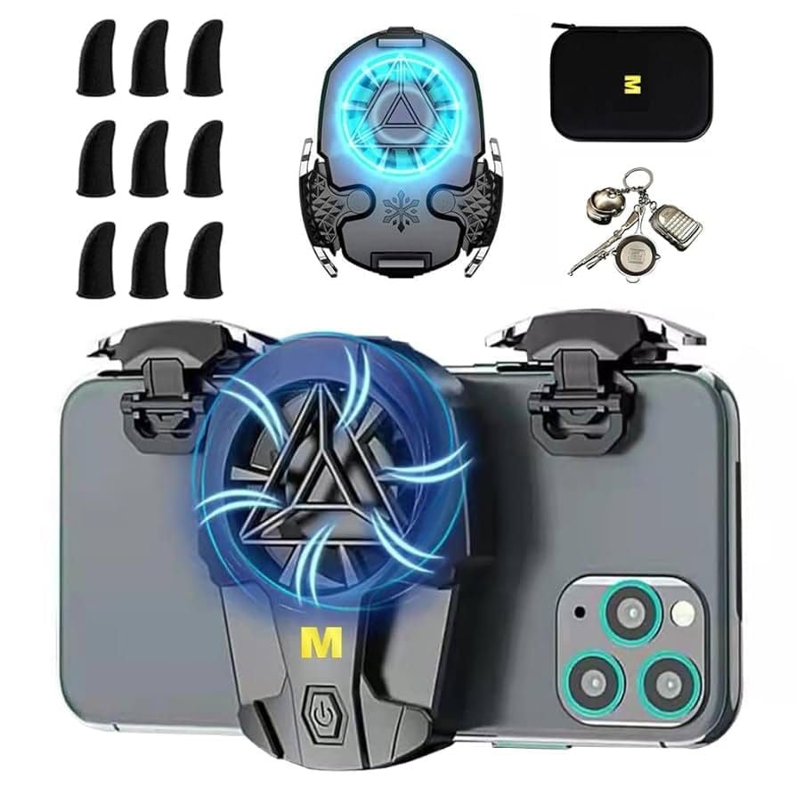 Gaming smartphone with external cooling fan attachment during PUBG Mobile gameplay