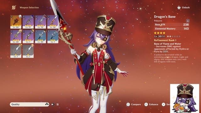Genshin Impact Chevreuse weapon options including Black Tassel for F2P builds