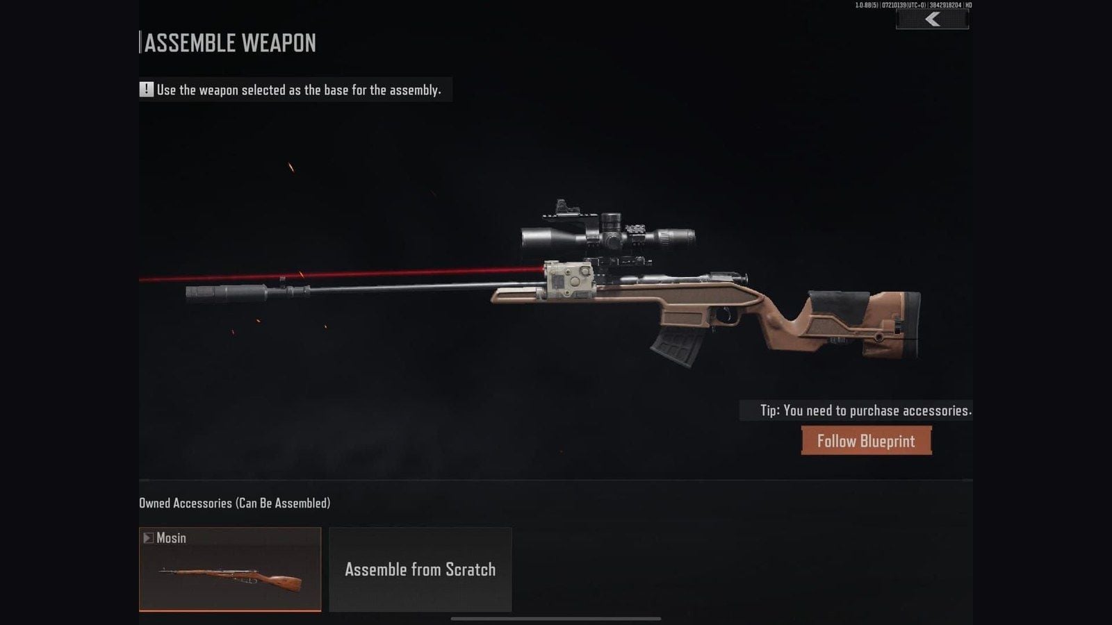 Schermata Assembla Arma di Arena Breakout con Mosin-Nagant con ottica e supporti
