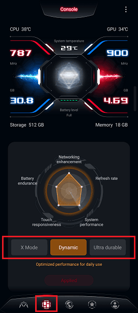 ASUS ROG Phone Armoury Crate performance tuning interface for PUBG Mobile optimization